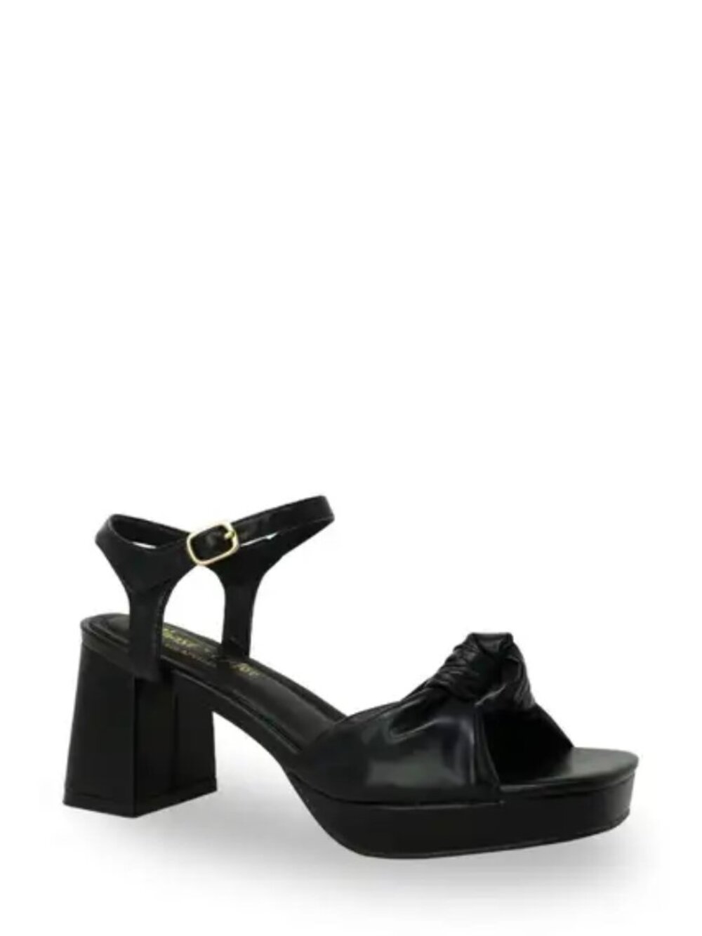 💖 Chase and Chloe Low Block Heel Black Faux Leather Knot Platform Sandal 8M 💖